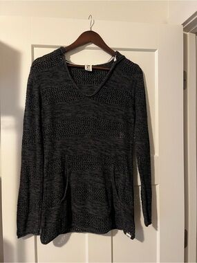 Roxy Black Open-Knit V-Neck Sweater with Hood